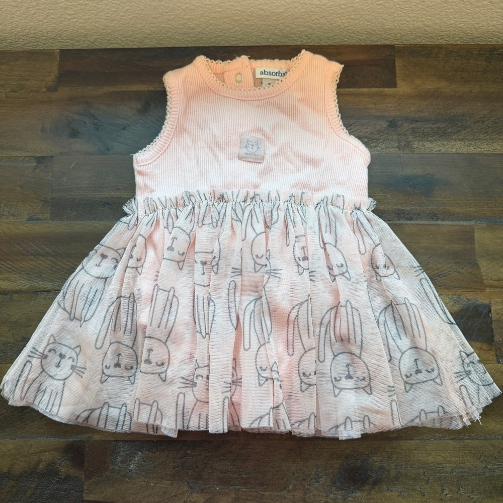 Absorba Cat Print Tulle Skirt Dress Size 3‎ Month Whimsical Sweet Kitty Summer